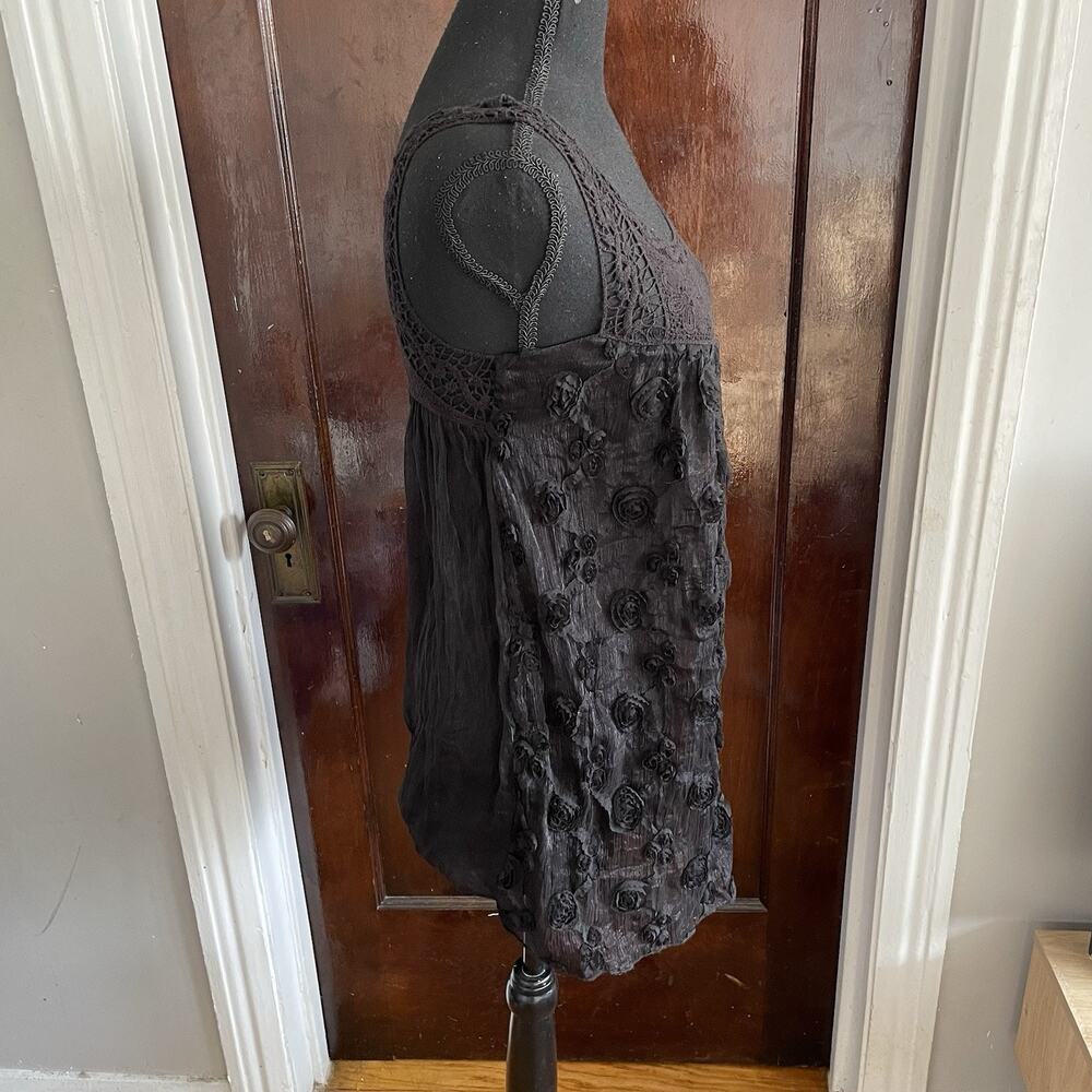 Vintage STYLE 100% Cotton Black Rosette Top Whimsygoth Goth Boho Womens MEDIUM - Picture 6 of 16